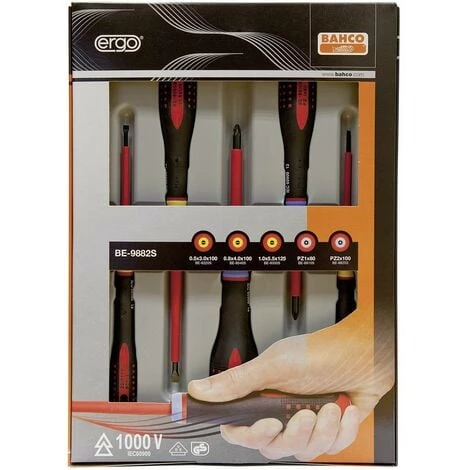 Bahco Ergo Pour électricien Jeu De Tournevis 5 Pièces Vis à Fente, Vis Pozidriv 1 Bahco Ergo Pour électricien Jeu De Tournevis 5 Pièces Vis à Fente, Vis Pozidriv