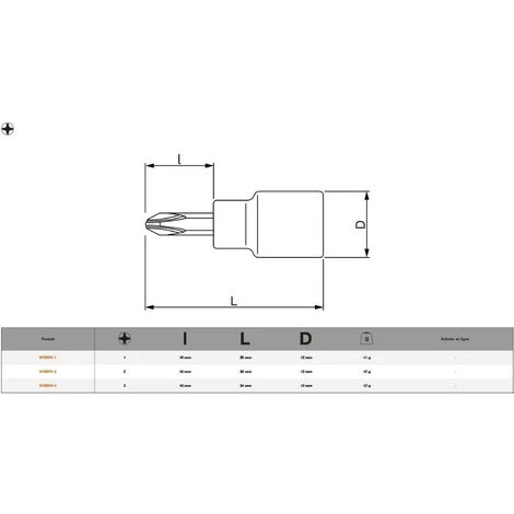 Douille 1/4 Cruciforme Empreinte Philipps Bahco 6709PH-3 Taille PH3 2 Douille 1/4 Cruciforme Empreinte Philipps Bahco 6709PH-3 Taille PH3 – Image 2