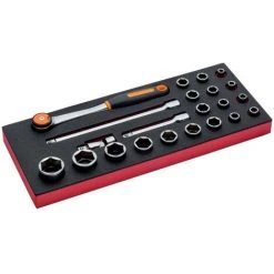 BAHCO - Jeu De Cliquets à Tête Ronde Et Douilles 1/2", Module Mousse 1/3 Fit&Go - 22 pcs